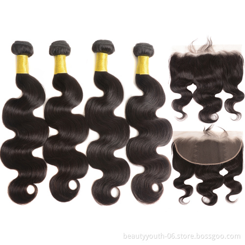Brazilian Virgin Cuticle Aligned Hair  Bodywave  Wholesale  Bundles With Lace Closure